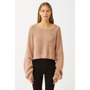 Micha Lounge Sweater Women's M Beige Pullover 100% Cotton Relaxed Fit Cropped